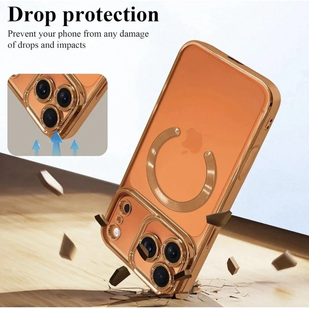 NWT ZIYE iPhone 17 Pro Max MagSafe Magnetic Case Orange Clear Gold Trim TPU